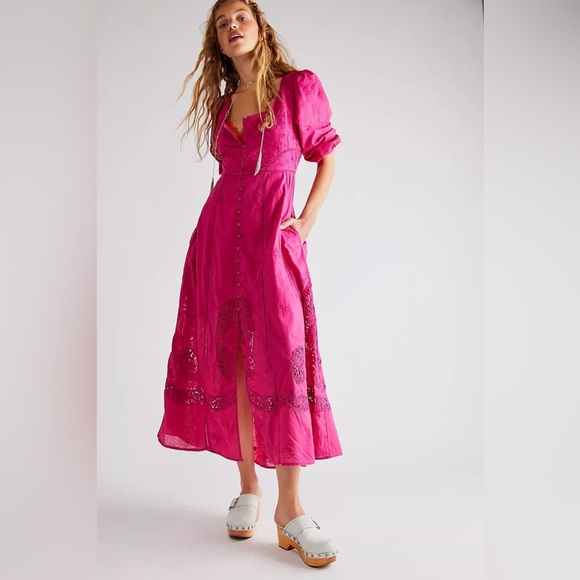 NWT Free People Lisa Lace Midi Dress - Picture 10 of 13